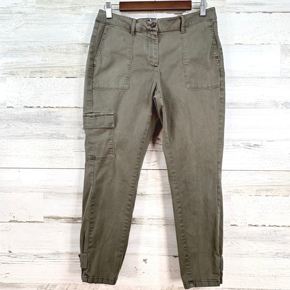 J Jill Womens Olive Green Cargo Pants Slim Leg‎ Ankle Snap Utility Trousers Sz 8